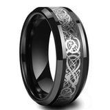Men's 8mm Width Tungsten Alloy Ring Geometric Pattern Inlaid Black Carbon Fiber Stainless Steel