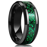 Men's 8mm Width Tungsten Alloy Ring Geometric Pattern Inlaid Black Carbon Fiber Stainless Steel