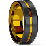 Men's 8mm Width Tungsten Alloy Ring Geometric Pattern Inlaid Black Carbon Fiber Stainless Steel