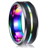 Men's 8mm Width Tungsten Alloy Ring Geometric Pattern Inlaid Black Carbon Fiber Stainless Steel