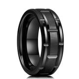 Men's 8mm Width Tungsten Alloy Ring Geometric Pattern Inlaid Black Carbon Fiber Stainless Steel