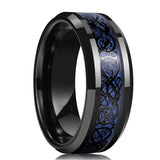 Men's 8mm Width Tungsten Alloy Ring Geometric Pattern Inlaid Black Carbon Fiber Stainless Steel