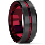 Men's 8mm Width Tungsten Alloy Ring Geometric Pattern Inlaid Black Carbon Fiber Stainless Steel