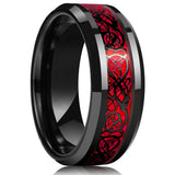 Men's 8mm Width Tungsten Alloy Ring Geometric Pattern Inlaid Black Carbon Fiber Stainless Steel