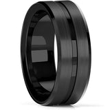 Men's 8mm Width Tungsten Alloy Ring Geometric Pattern Inlaid Black Carbon Fiber Stainless Steel