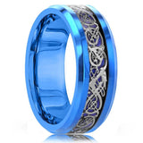 Men's 8mm Width Tungsten Alloy Ring Geometric Pattern Inlaid Black Carbon Fiber Stainless Steel