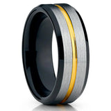 Men's 8mm Width Tungsten Alloy Ring Geometric Pattern Inlaid Black Carbon Fiber Stainless Steel