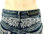 Women's Rider Motorcycle Wing Rivet Embroidery Denim Shorts