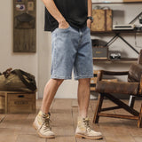 Men's Summer Casual Loose Middle Waist Knee-length Denim Shorts