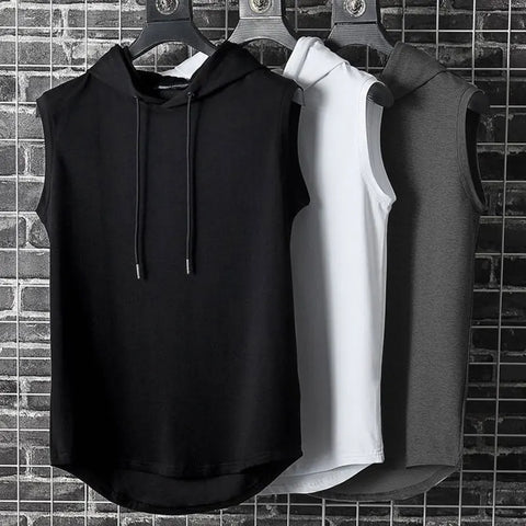 Spring-Summer Men's Tank Top Sweat-Sleeveless Hoodie Vest