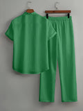 Men's Linen Striped Short-sleeved Shirt and Pants