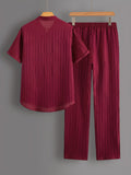 Men's Linen Striped Short-sleeved Shirt and Pants