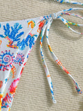 Women's Bikini Swimsuit 2-Piece, Shell and Marine Animal Print, Tie-Up Triangle Top