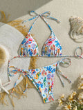 Women's Bikini Swimsuit 2-Piece, Shell and Marine Animal Print, Tie-Up Triangle Top