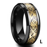 Men's 8mm Width Tungsten Alloy Ring Geometric Pattern Inlaid Black Carbon Fiber Stainless Steel
