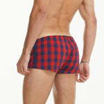 SEOBEAN Men's Plaid Boxer Trunk Buttons Flyer Cotton U Convex Pouch