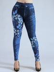 Women's Butterfly Printed Faux Denim High Waist