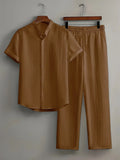 Men's Linen Striped Short-sleeved Shirt and Pants
