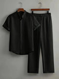 Men's Linen Striped Short-sleeved Shirt and Pants