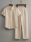 Men's Linen Striped Short-sleeved Shirt and Pants