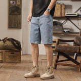 Men's Summer Casual Loose Middle Waist Knee-length Denim Shorts