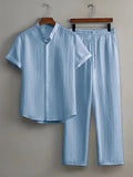 Men's Linen Striped Short-sleeved Shirt and Pants