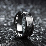 Men's 8mm Width Tungsten Alloy Ring Geometric Pattern Inlaid Black Carbon Fiber Stainless Steel