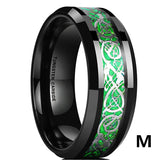Men's 8mm Width Tungsten Alloy Ring Geometric Pattern Inlaid Black Carbon Fiber Stainless Steel