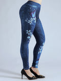 Women's Butterfly Printed Faux Denim High Waist