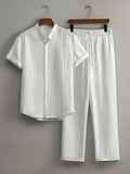 Men's Linen Striped Short-sleeved Shirt and Pants