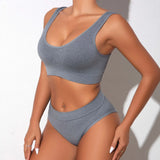 Women's Underwear 2 Pcs Set Ribbed Seamless Low Rise Panties And Bras Lingerie