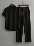 Men's Linen Striped Short-sleeved Shirt and Pants