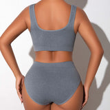 Women's Underwear 2 Pcs Set Ribbed Seamless Low Rise Panties And Bras Lingerie