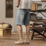 Men's Summer Casual Loose Middle Waist Knee-length Denim Shorts