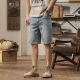 Men's Summer Casual Loose Middle Waist Knee-length Denim Shorts