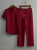 Men's Linen Striped Short-sleeved Shirt and Pants