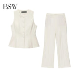 Women's Sleeveless Round Neck Vest And High Waisted Straight Leg Pants
