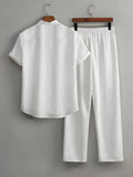 Men's Linen Striped Short-sleeved Shirt and Pants
