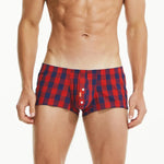 SEOBEAN Men's Plaid Boxer Trunk Buttons Flyer Cotton U Convex Pouch