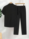 Men's Linen Striped Short-sleeved Shirt and Pants