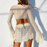 Four-piece Women's Swimsuit Long-sleeve Cover-up Solid Bikini Set