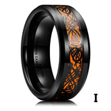 Men's 8mm Width Tungsten Alloy Ring Geometric Pattern Inlaid Black Carbon Fiber Stainless Steel