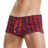 SEOBEAN Men's Plaid Boxer Trunk Buttons Flyer Cotton U Convex Pouch