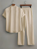 Men's Linen Striped Short-sleeved Shirt and Pants