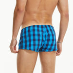 SEOBEAN Men's Plaid Boxer Trunk Buttons Flyer Cotton U Convex Pouch