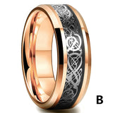 Men's 8mm Width Tungsten Alloy Ring Geometric Pattern Inlaid Black Carbon Fiber Stainless Steel