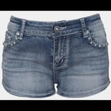 Women's Rider Motorcycle Wing Rivet Embroidery Denim Shorts