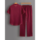 Men's Linen Striped Short-sleeved Shirt and Pants