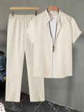 Men's Linen Striped Short-sleeved Shirt and Pants
