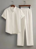 Men's Linen Striped Short-sleeved Shirt and Pants